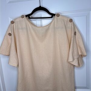 Anne Klein Beige Linen Blend Button Shoulder Top Size M